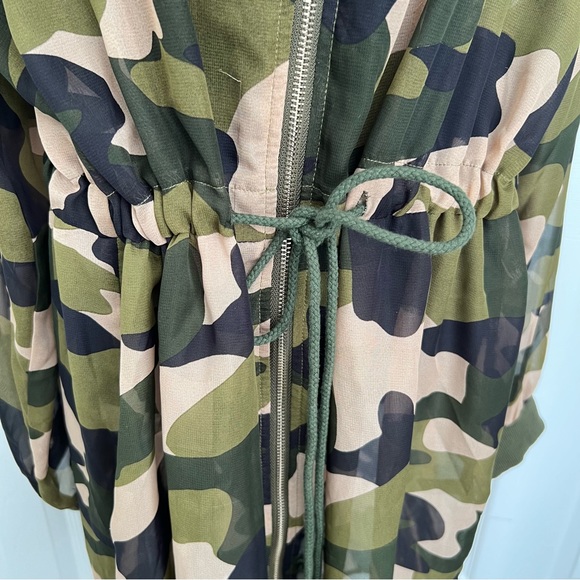 Camouflage Sheer Gold Zippered Drawstring Waist Coverup  Size 2X - Picture 4 of 10
